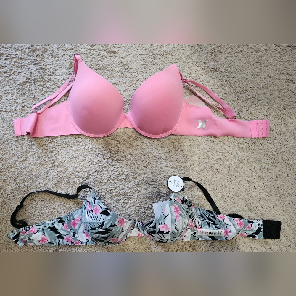 Hurley Black and Pink Floral Bikini Set